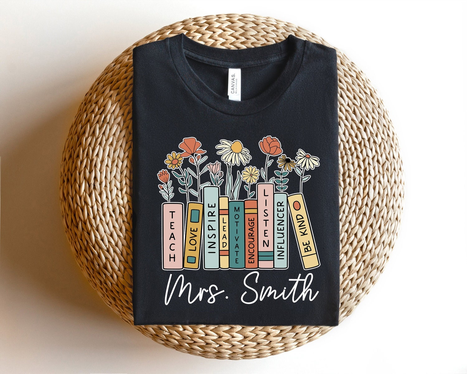 Teacher Book Custom Flower Love Inspire Back To School Appreciation Shirt image 3