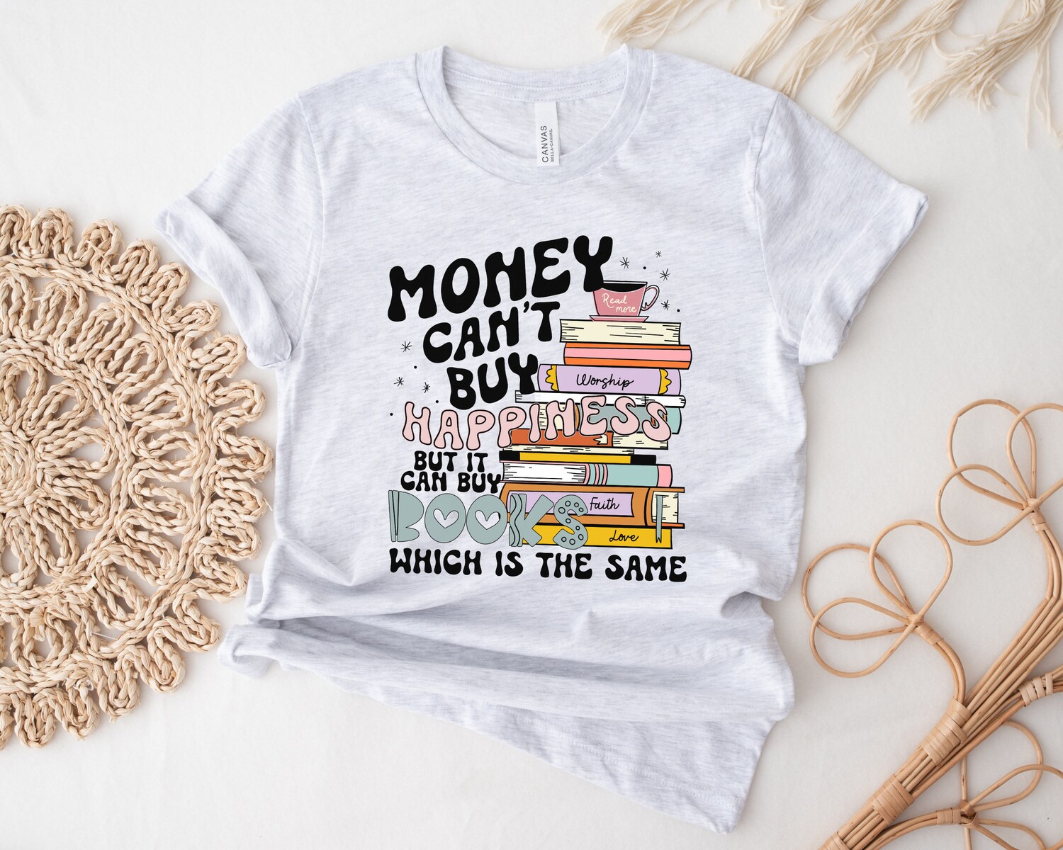 Money Can't Buy Happiness Funny Bookish Reading Lover Teacher Librarian Shirt image 2