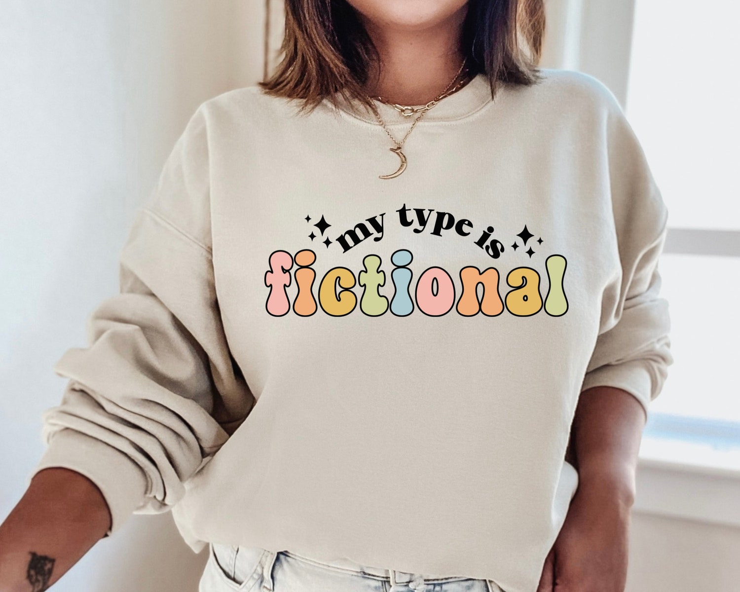 My Type Is Fictional Book Lover Reading Characters Librarian Sweatshirt image 1