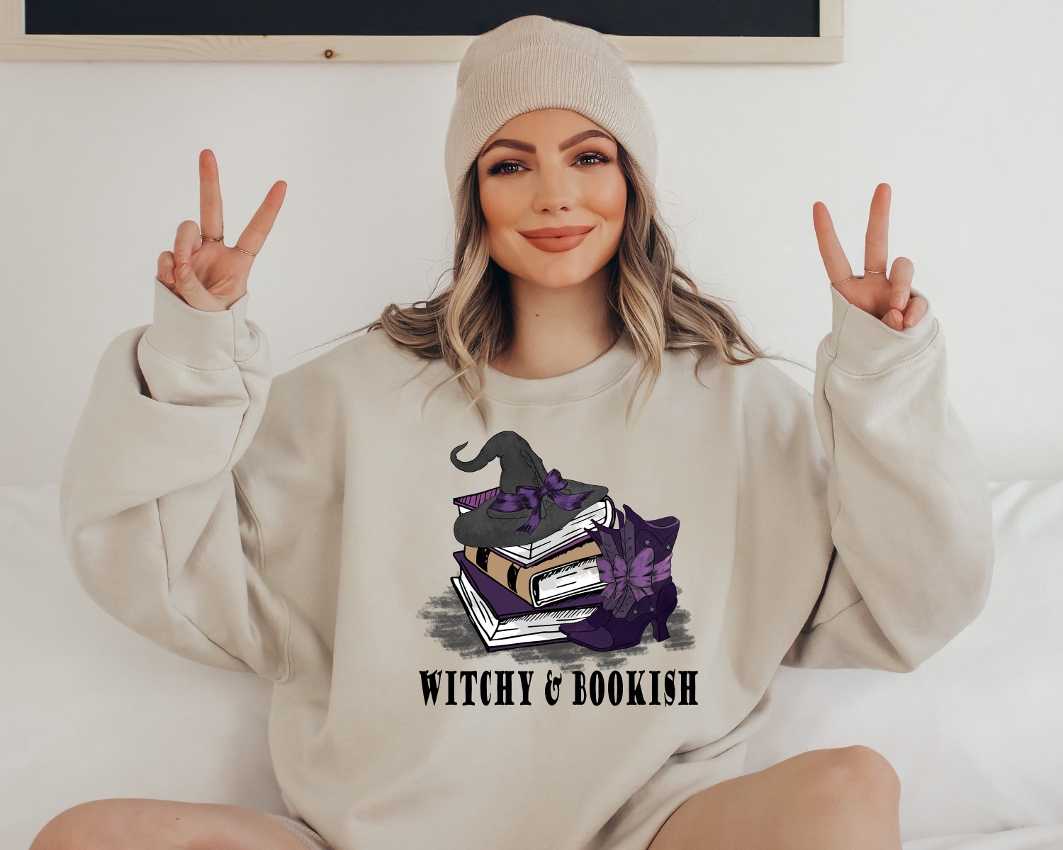 Witchy And Bookish Halloween Lovers Party Teacher Librarian Sweatshirt image 2