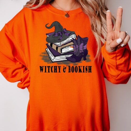 Witchy And Bookish Halloween Lovers Party Teacher Librarian Sweatshirt image 0