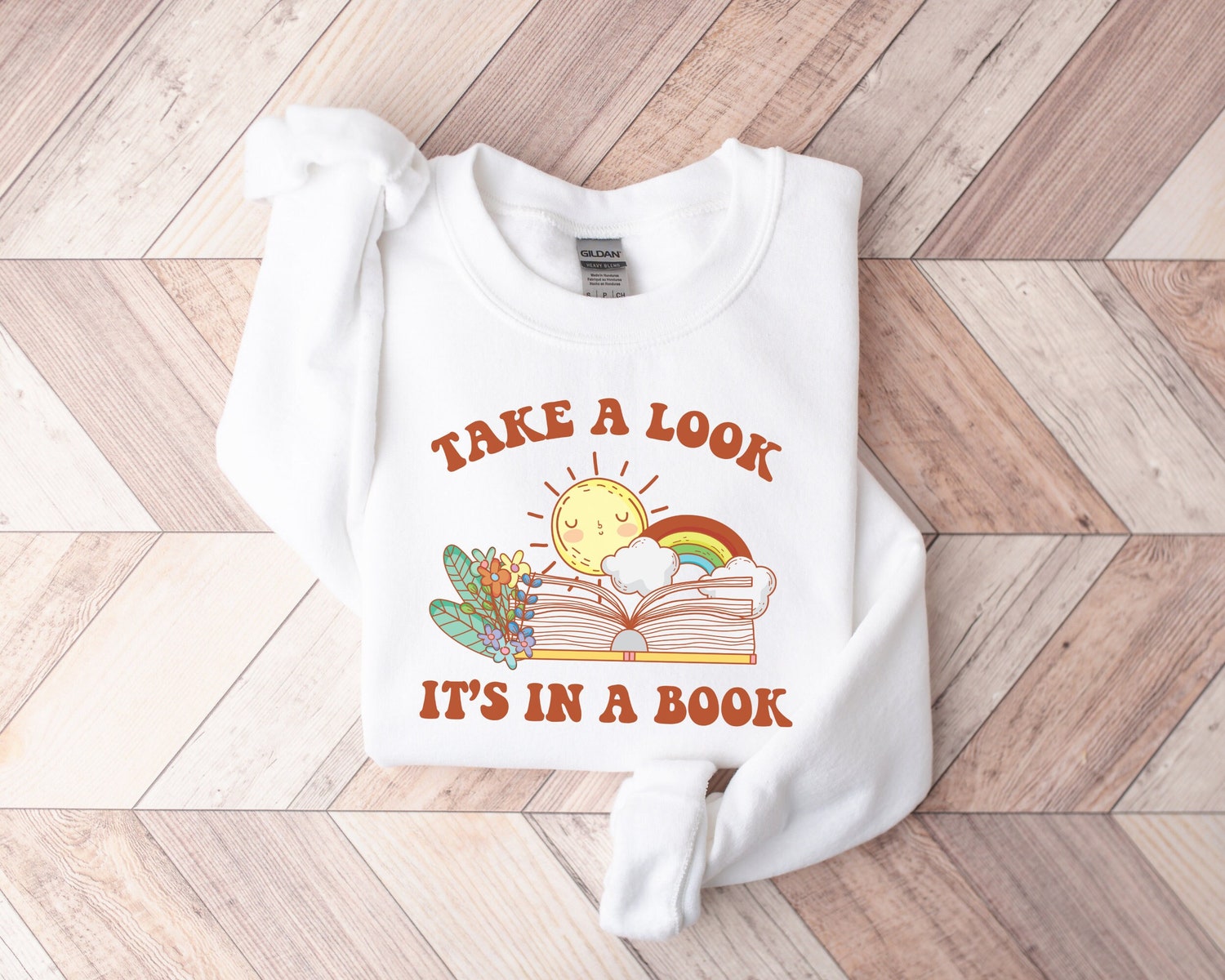 Take Look It's In A Book Teacher Reading Librarian Rainbow Lover Sweatshirt image 2