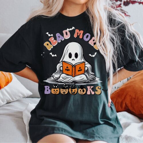 Read More Books Spooky Teacher Ghost Halloween Librarian Pumpkin Shirt image 0