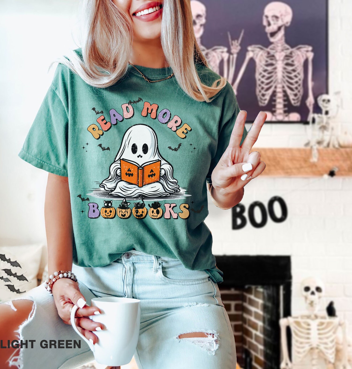 Read More Books Spooky Teacher Ghost Halloween Librarian Pumpkin Shirt image 5