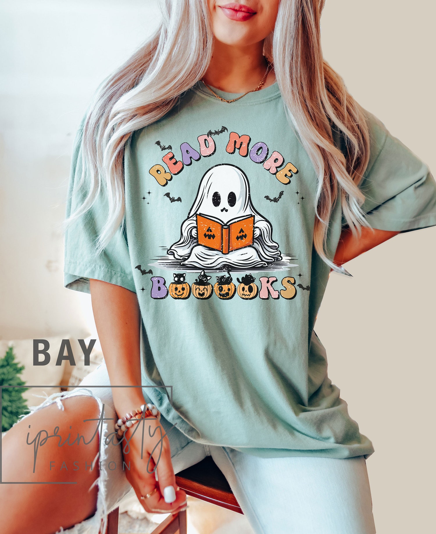 Read More Books Spooky Teacher Ghost Halloween Librarian Pumpkin Shirt image 3