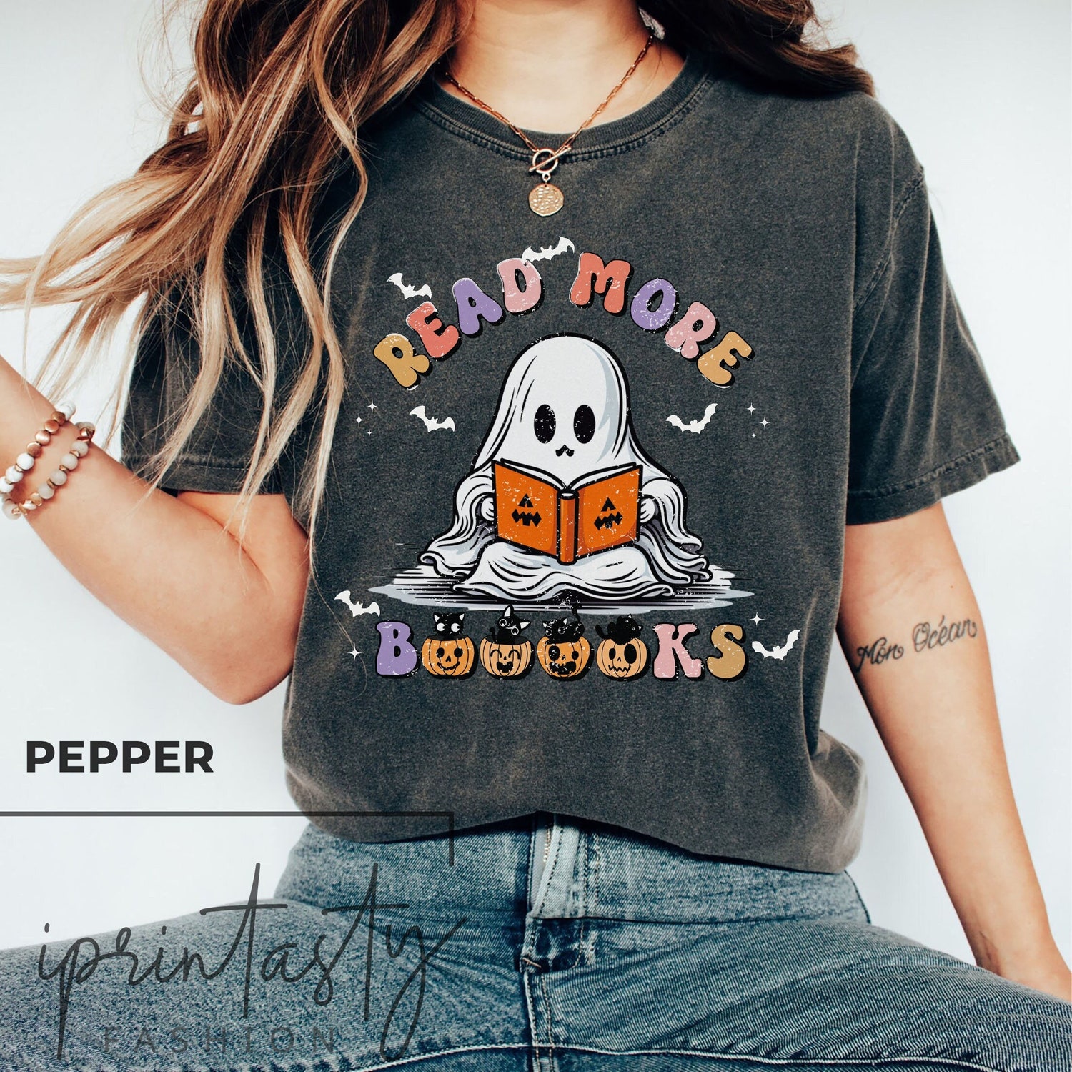 Read More Books Spooky Teacher Ghost Halloween Librarian Pumpkin Shirt image 1