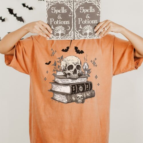 Halloween Death By TBR Fall Books Spooky Reading Skull Skeleton Bat Shirt image 0