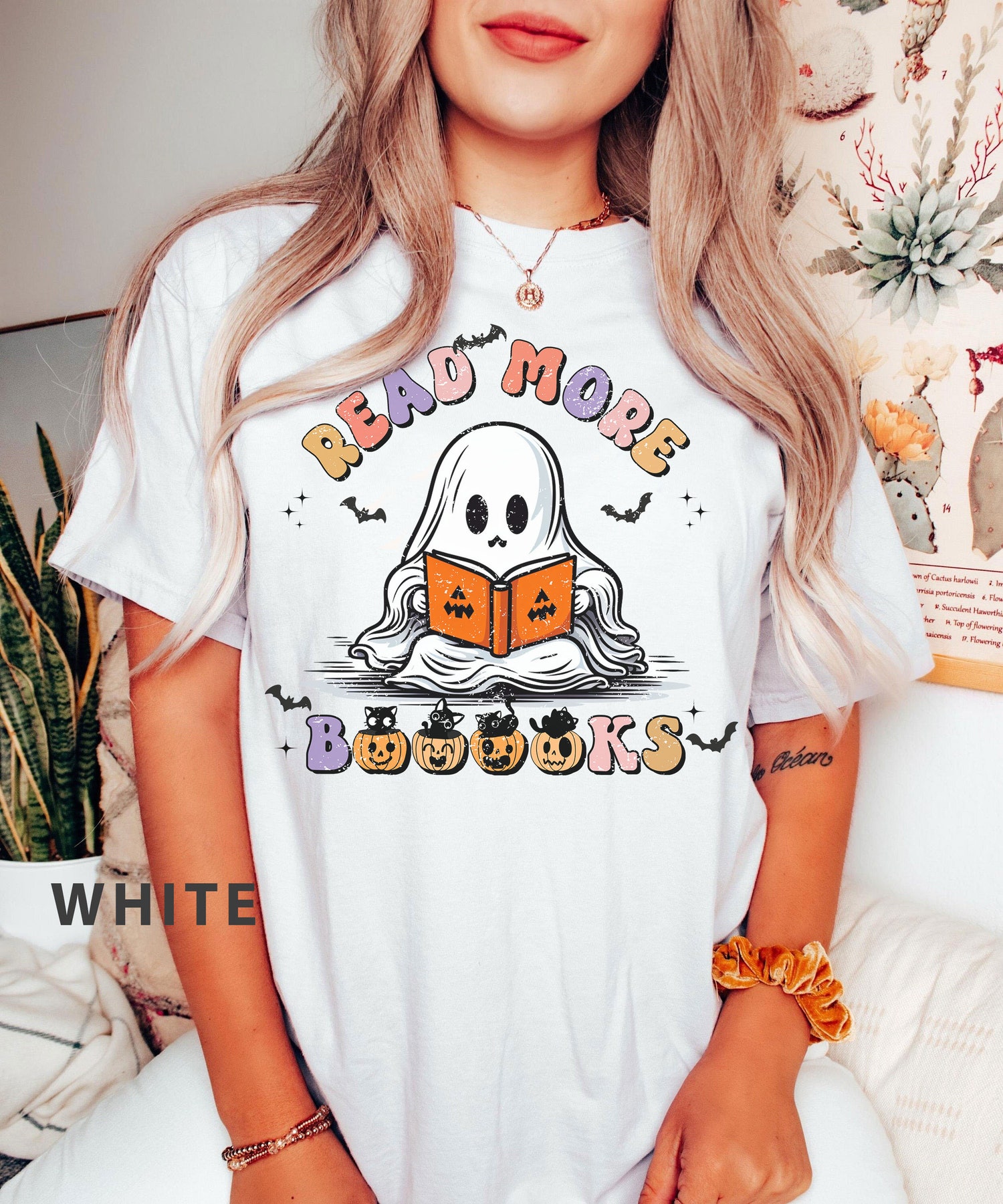 Read More Books Spooky Teacher Ghost Halloween Librarian Pumpkin Shirt image 2