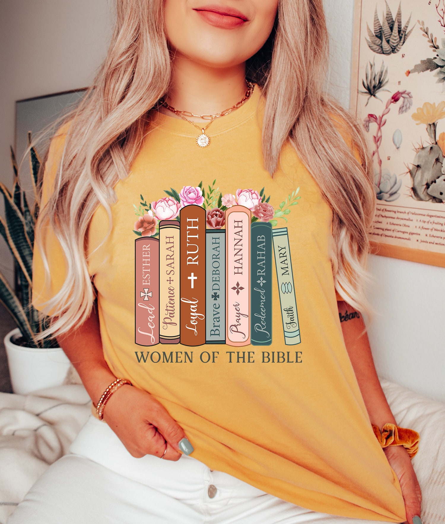 Christian Women Of The Bible Book Lover Verse Quotes Flower Floral Mom Shirt image 4