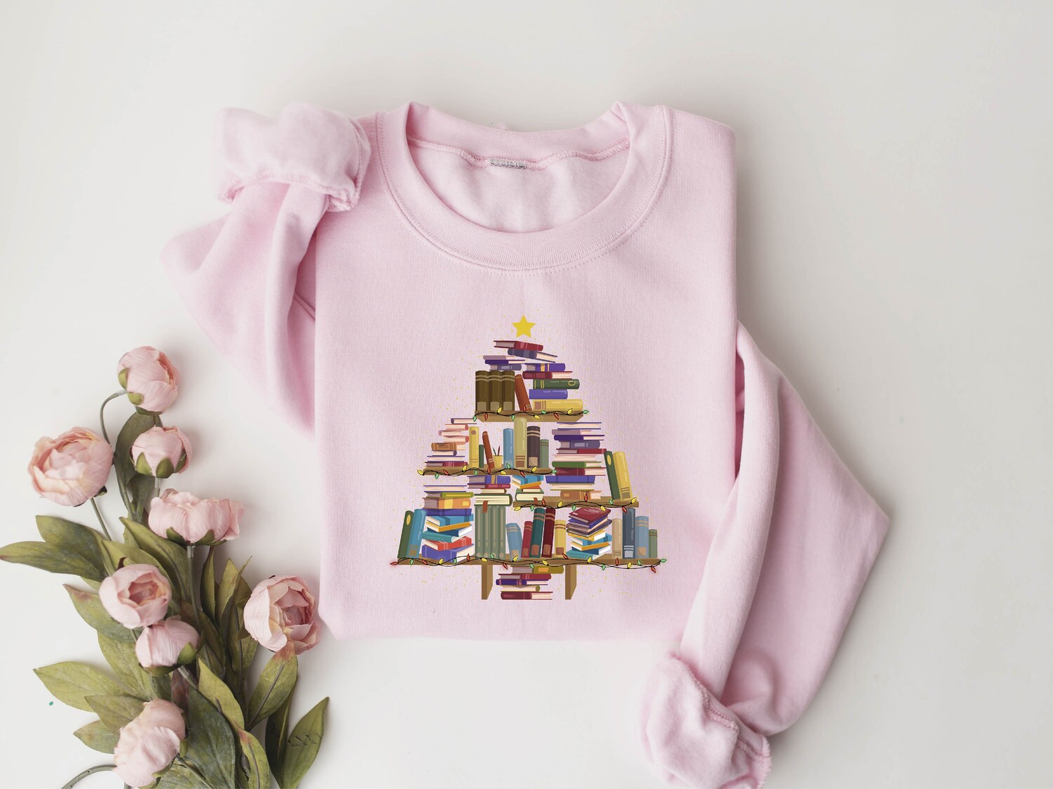 Christmas Book Tree Lover Women Cute Holiday Winter Librarian Sweatshirt image 6