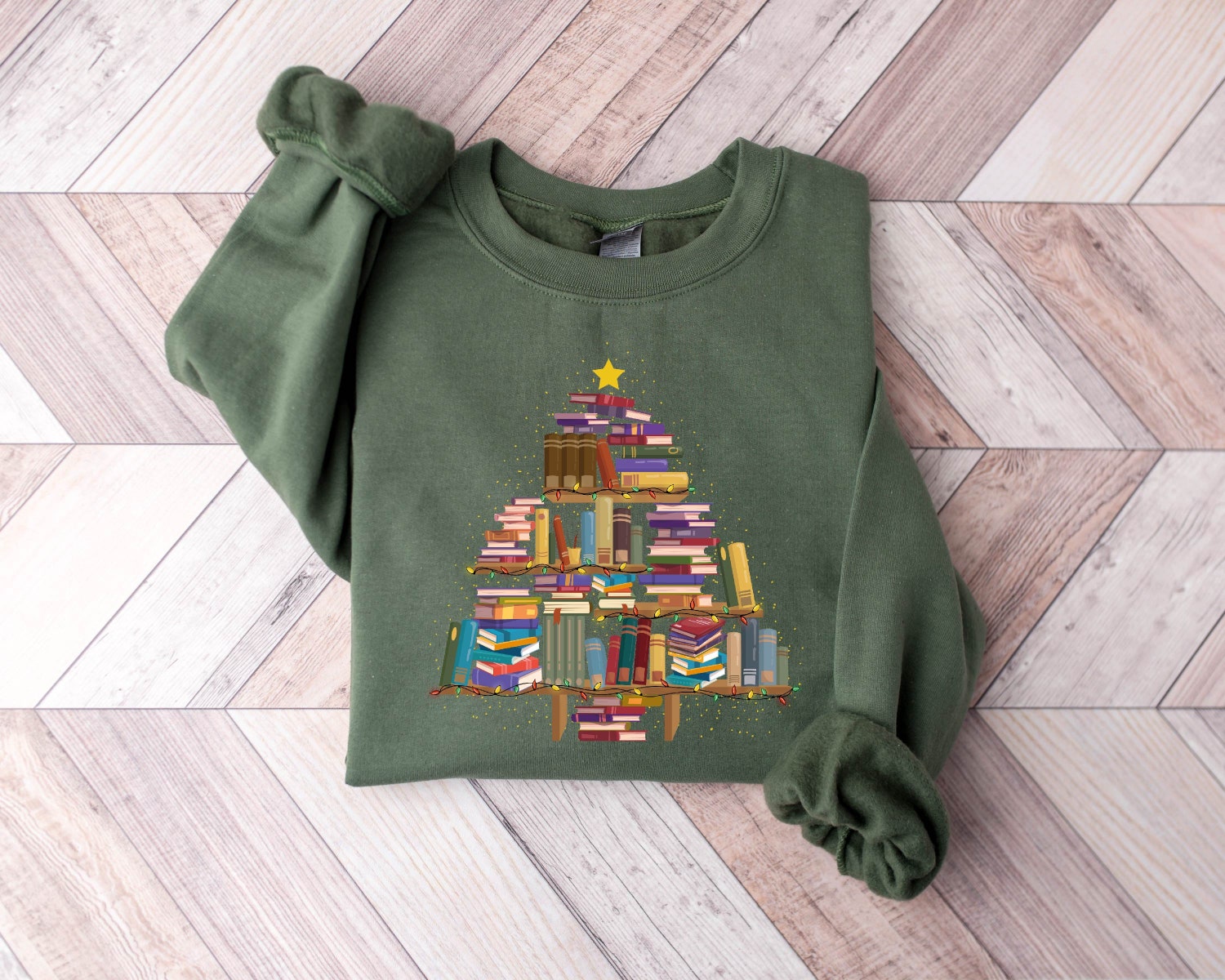 Christmas Book Tree Lover Women Cute Holiday Winter Librarian Sweatshirt image 3