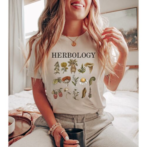 Dark Academia Herbology Green Witch Bookish Literature Botanical Shirt image 0