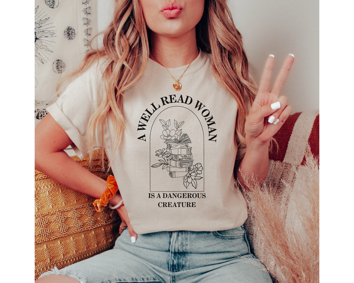 Light Academia A Well Read Woman Floral Book Lover Reading Literature Shirt image 1