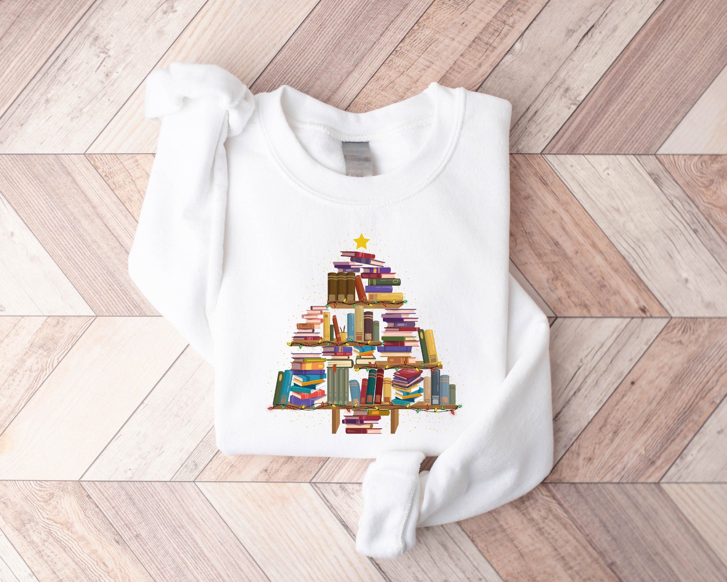 Christmas Book Tree Lover Women Cute Holiday Winter Librarian Sweatshirt image 4