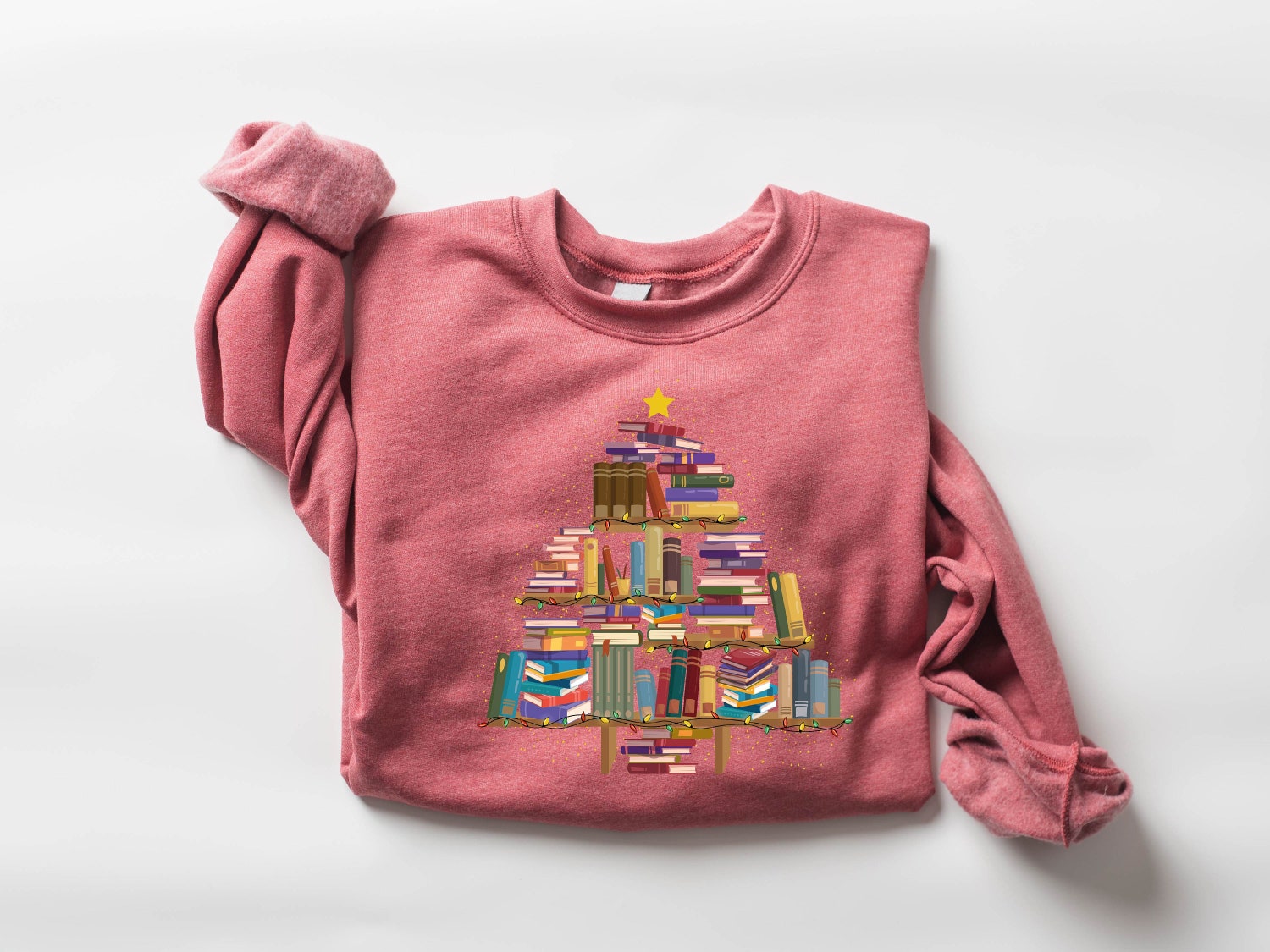 Christmas Book Tree Lover Women Cute Holiday Winter Librarian Sweatshirt image 5