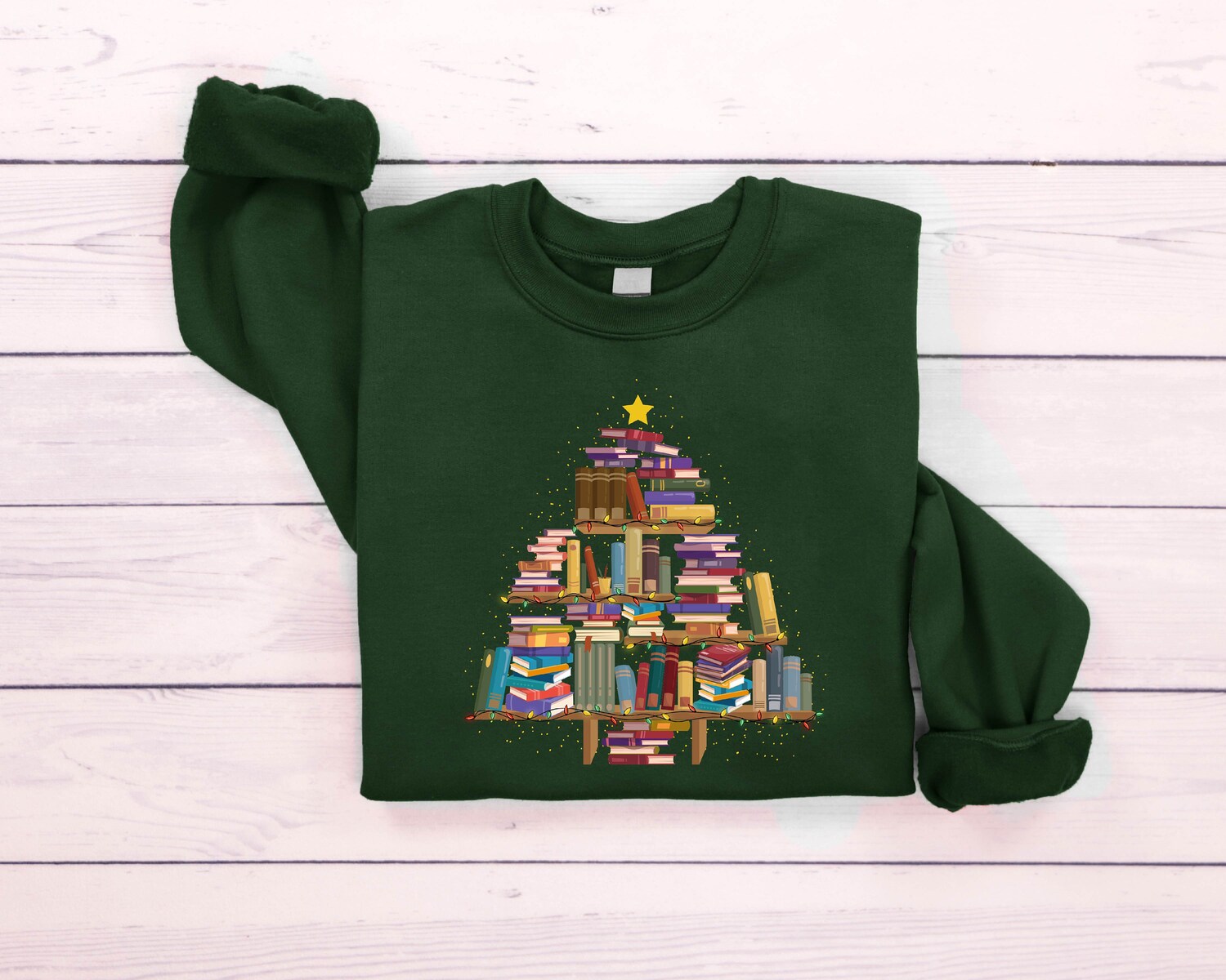 Christmas Book Tree Lover Women Cute Holiday Winter Librarian Sweatshirt image 7