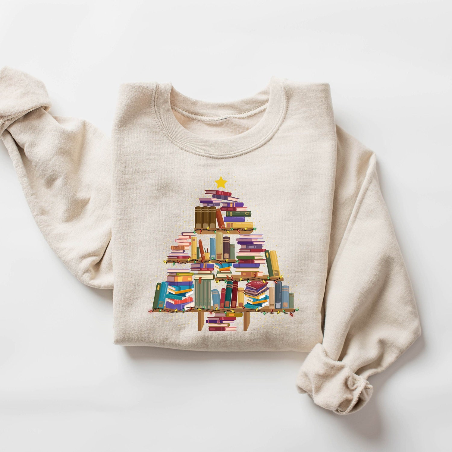 Christmas Book Tree Lover Women Cute Holiday Winter Librarian Sweatshirt image 2