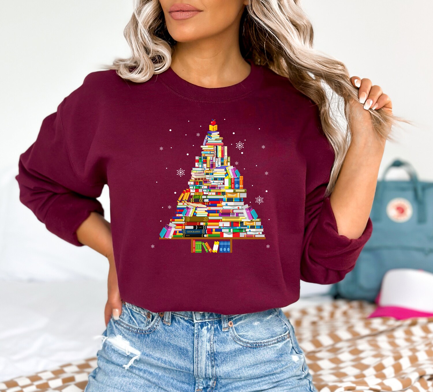 Christmas Tree Books Lover Teachers Librarians Holiday Cute Sweatshirt image 5