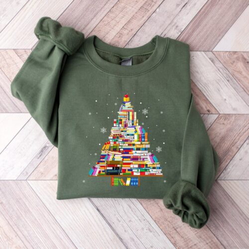 Christmas Tree Books Lover Teachers Librarians Holiday Cute Sweatshirt image 0