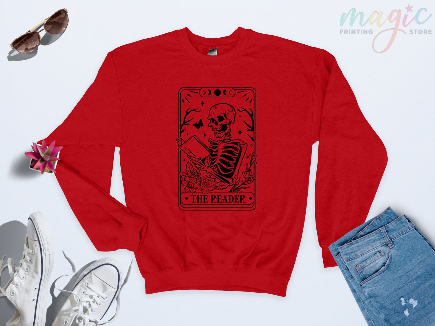 The Reader Tarot Card Skeleton Reading Book Lovers Women Flower Hoodie image 4