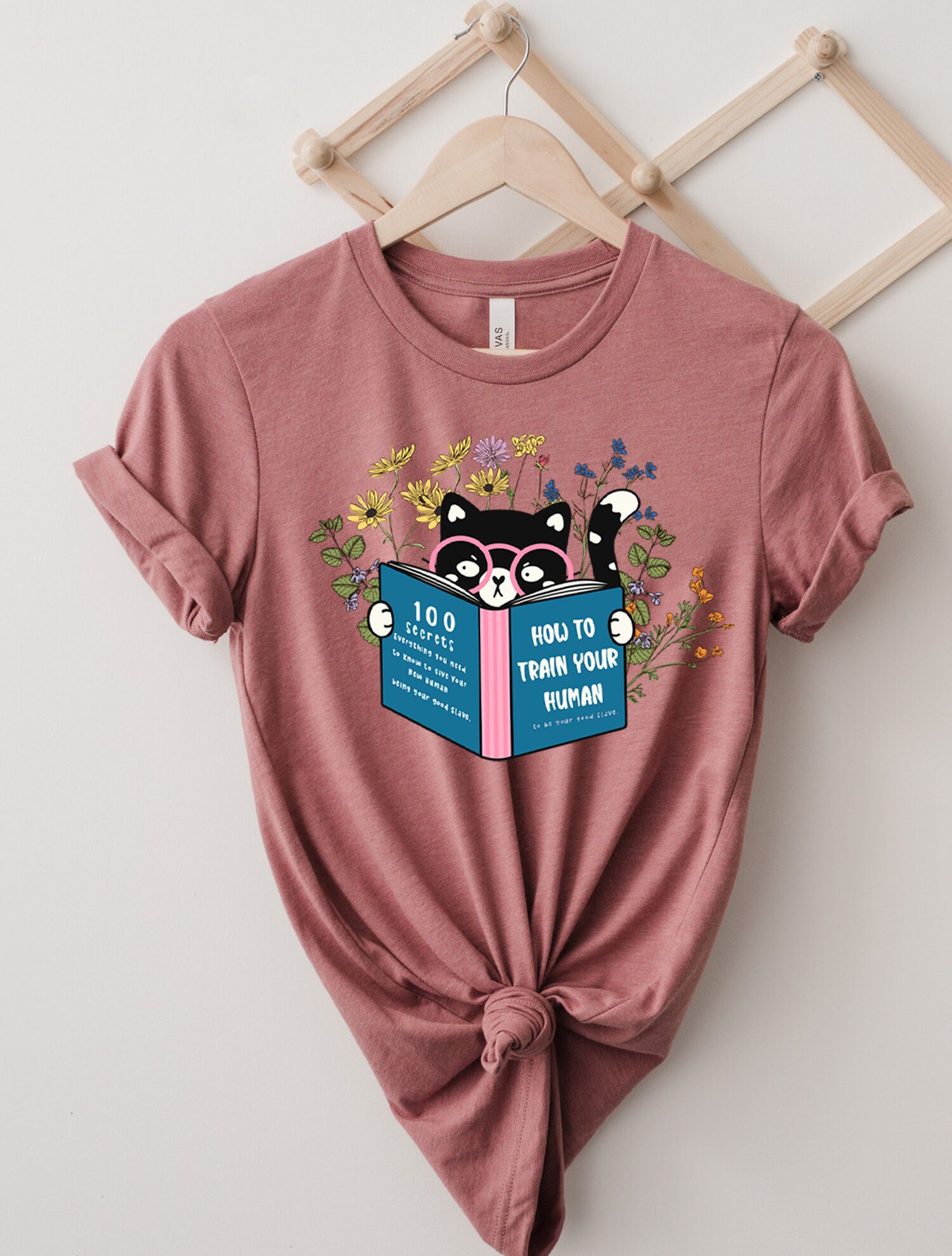 Floral Cat Reading How To Train Your Human Lover Book Mom Cute Women Shirt image 2