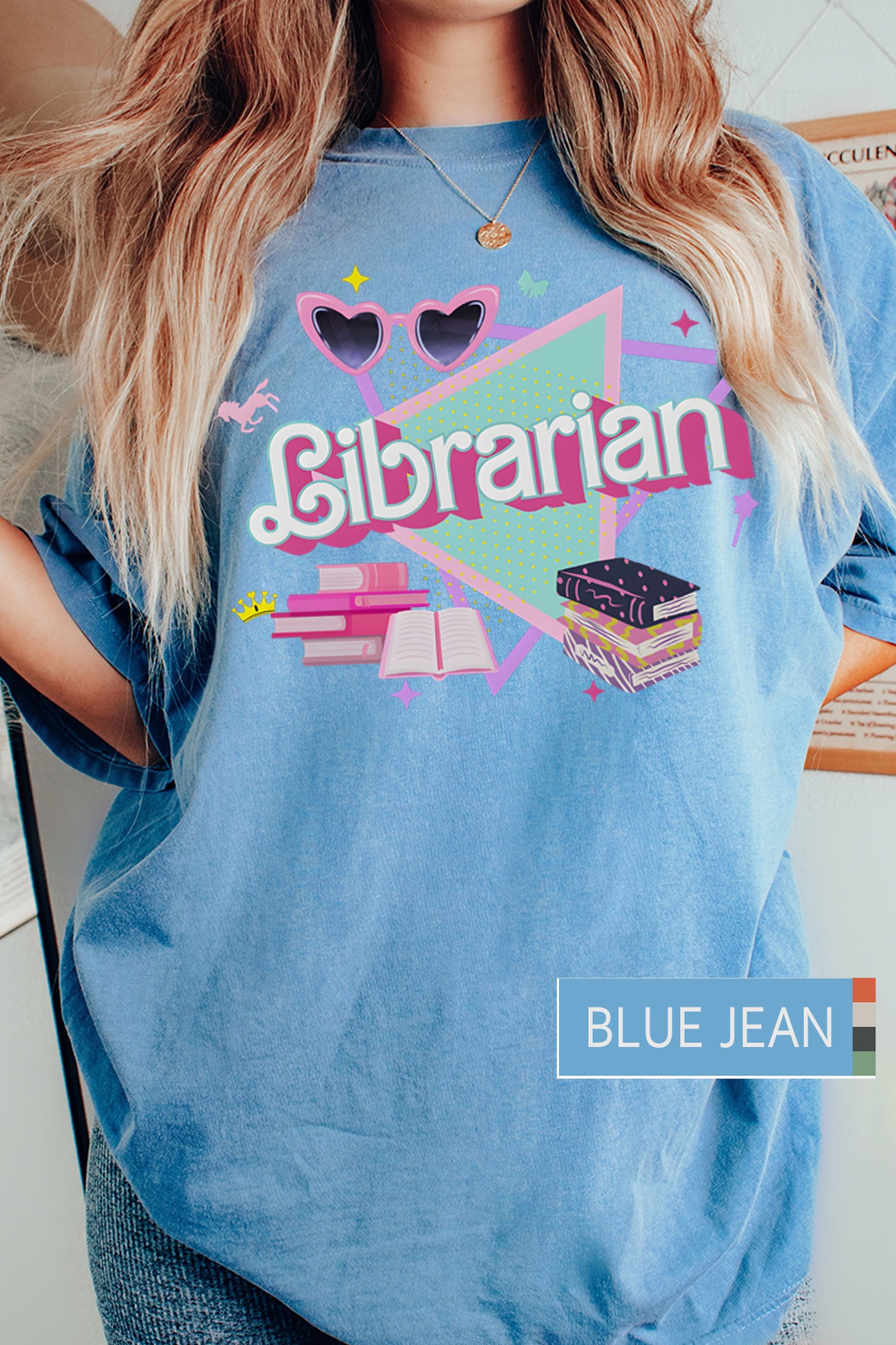 Retro 90s Barb Librarian Women Book Cute Librarian Pink Doll Reading Shirt image 6