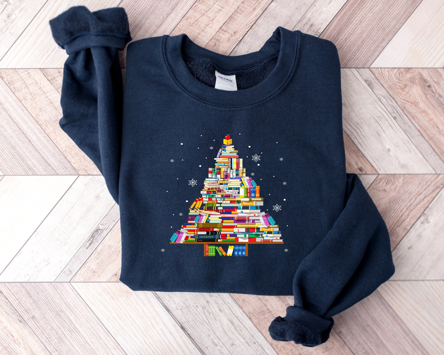 Christmas Tree Books Lover Teachers Librarians Holiday Cute Sweatshirt image 1