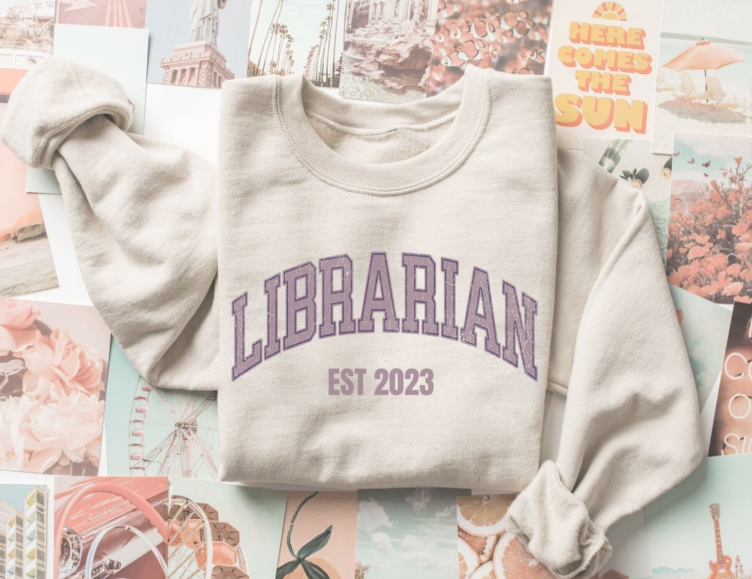 Custom Librarian EST 2023 Bookish Women Men School Reading Lover Sweatshirt image 4