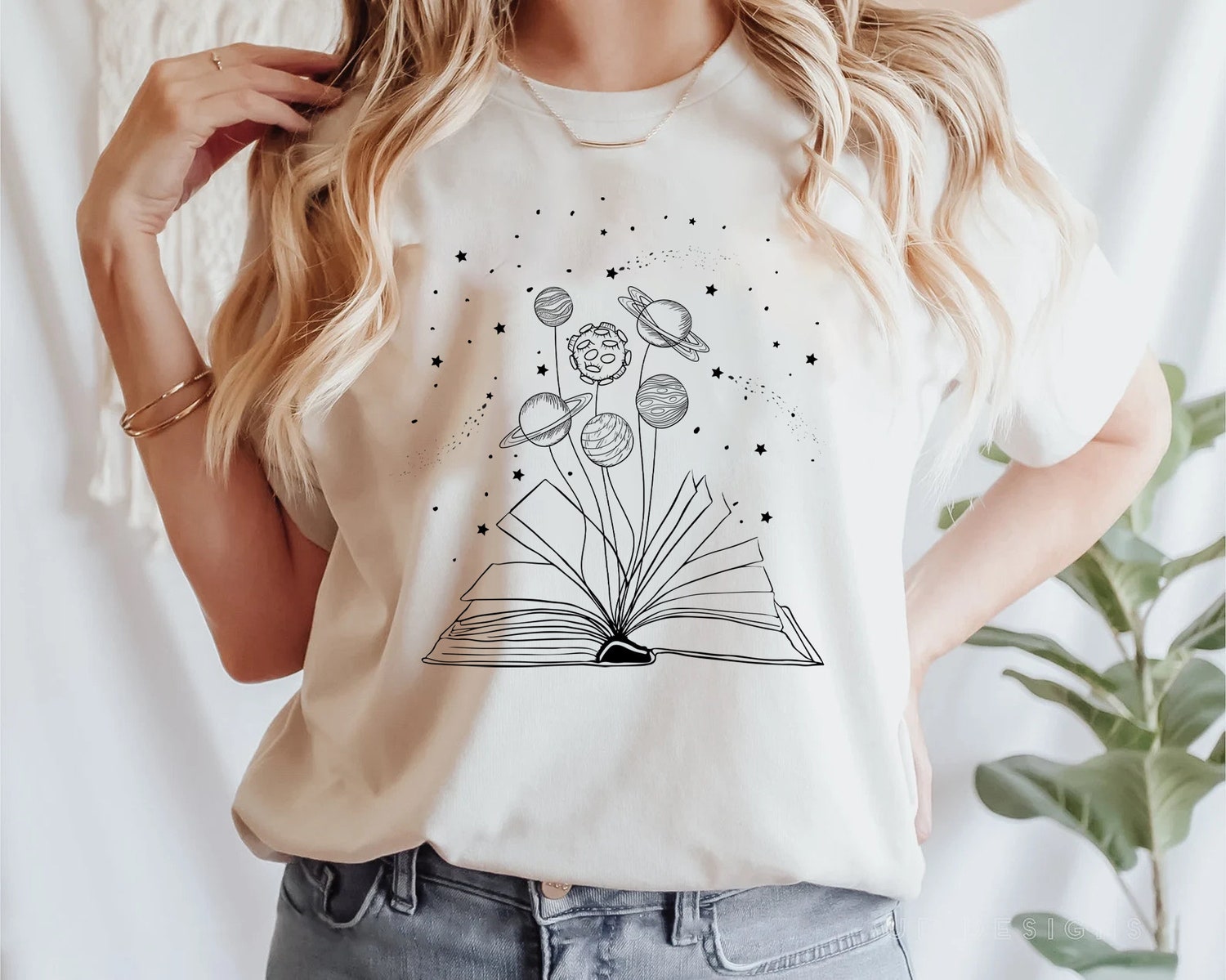 Books And Space Lover Astronomy Reading Science Floral Nerd Women Shirt image 6