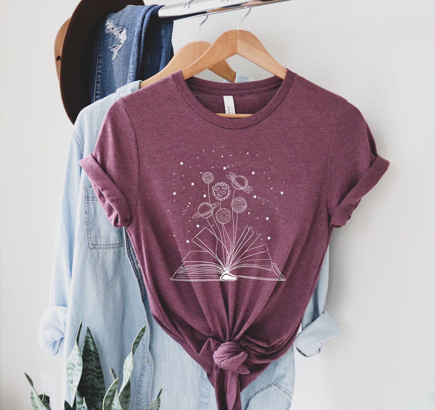 Books And Space Lover Astronomy Reading Science Floral Nerd Women Shirt image 5