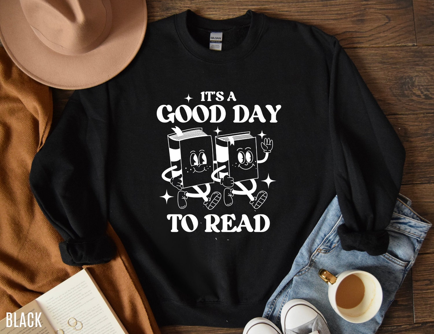 Retro It's A Good Day To Read Bookworm Lover Teacher Librarian Sweatshirt image 2