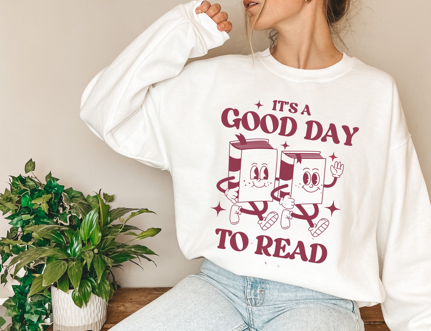 Retro It's A Good Day To Read Bookworm Lover Teacher Librarian Sweatshirt image 3