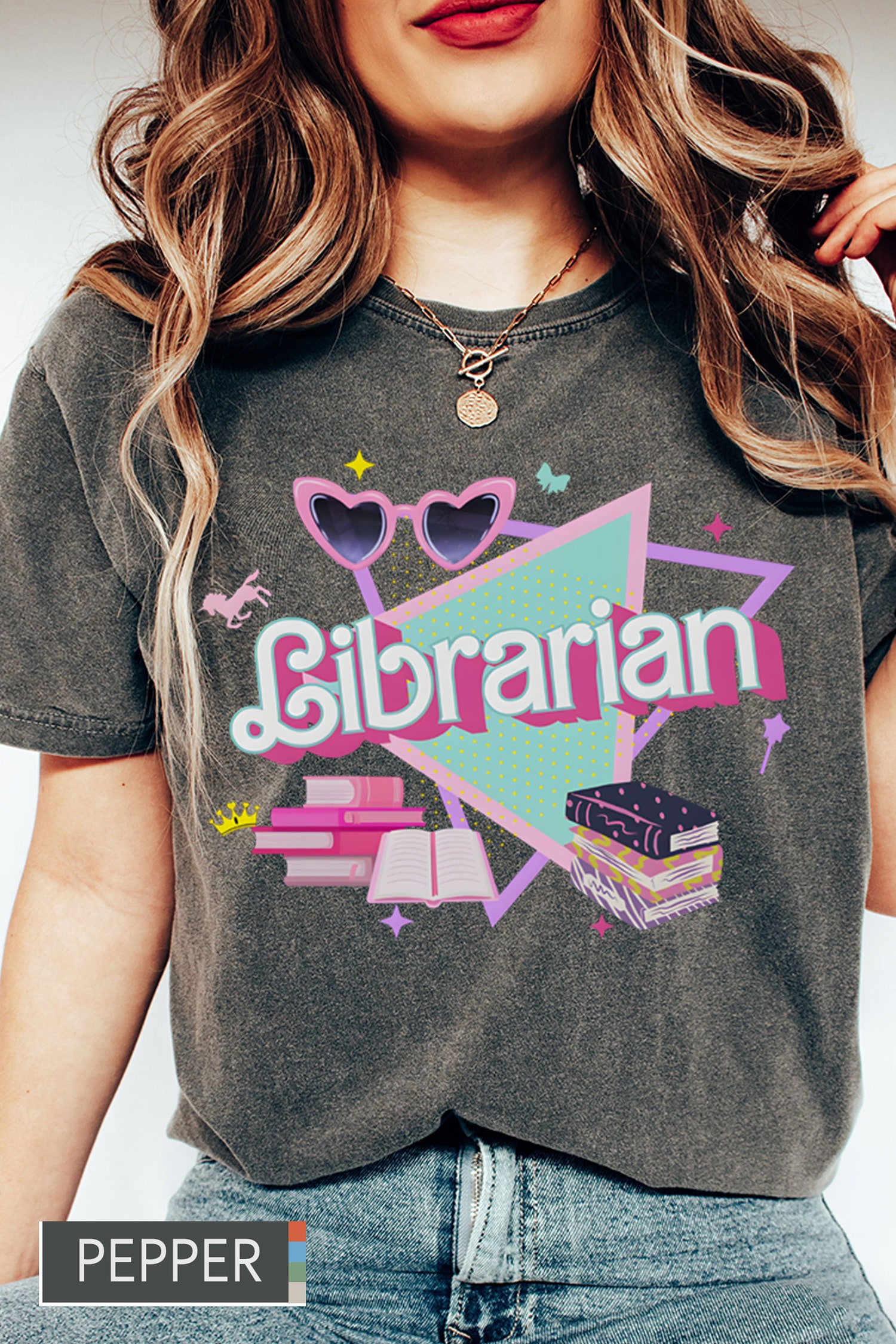 Retro 90s Barb Librarian Women Book Cute Librarian Pink Doll Reading Shirt image 5