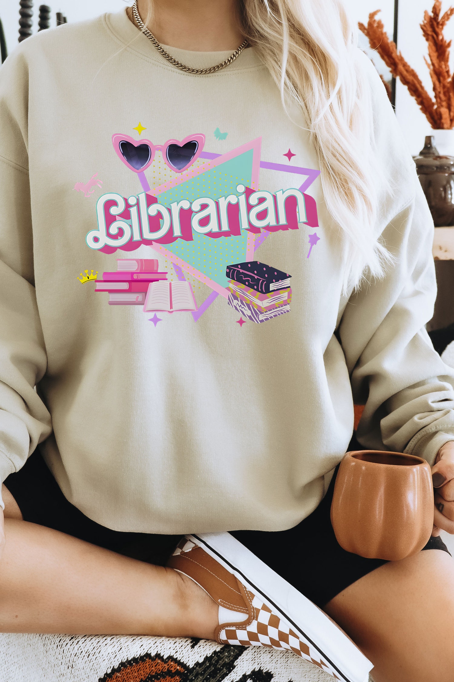 Retro 90s Barb Librarian Women Book Cute Librarian Pink Doll Reading Shirt image 1