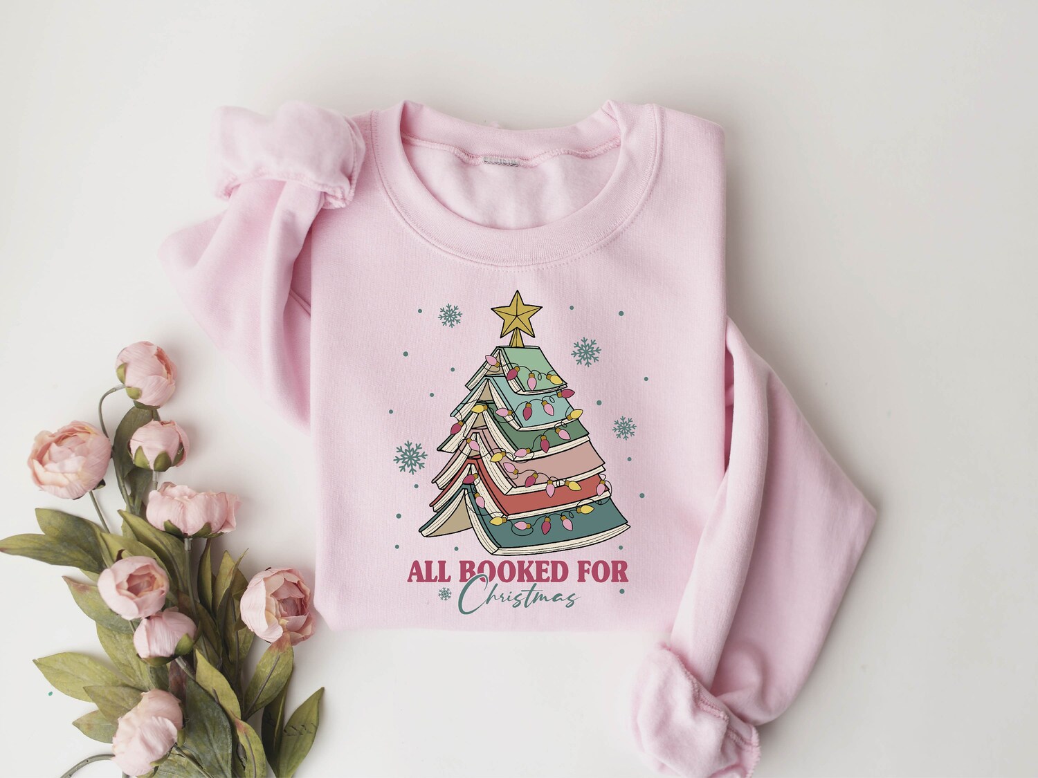 All Booked For Christmas Book Tree Teacher Lovers School Vacation Shirt image 4