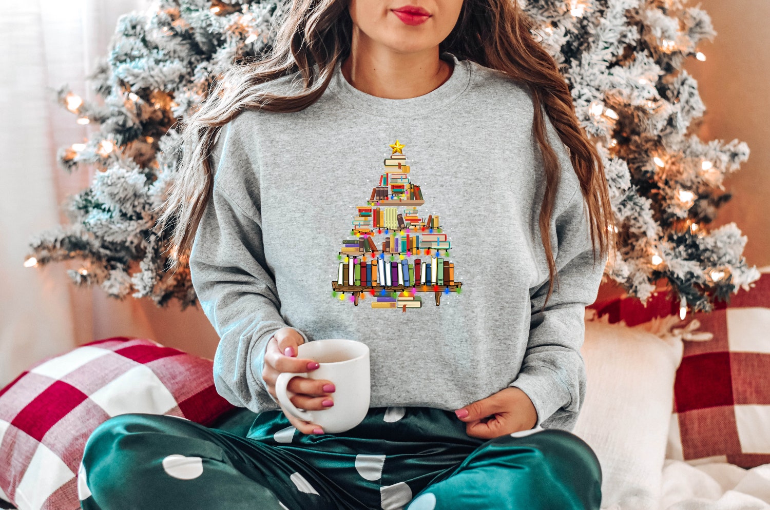 Christmas Book Tree Teachers School Lovers Librarian Holiday Cute Shirt image 3