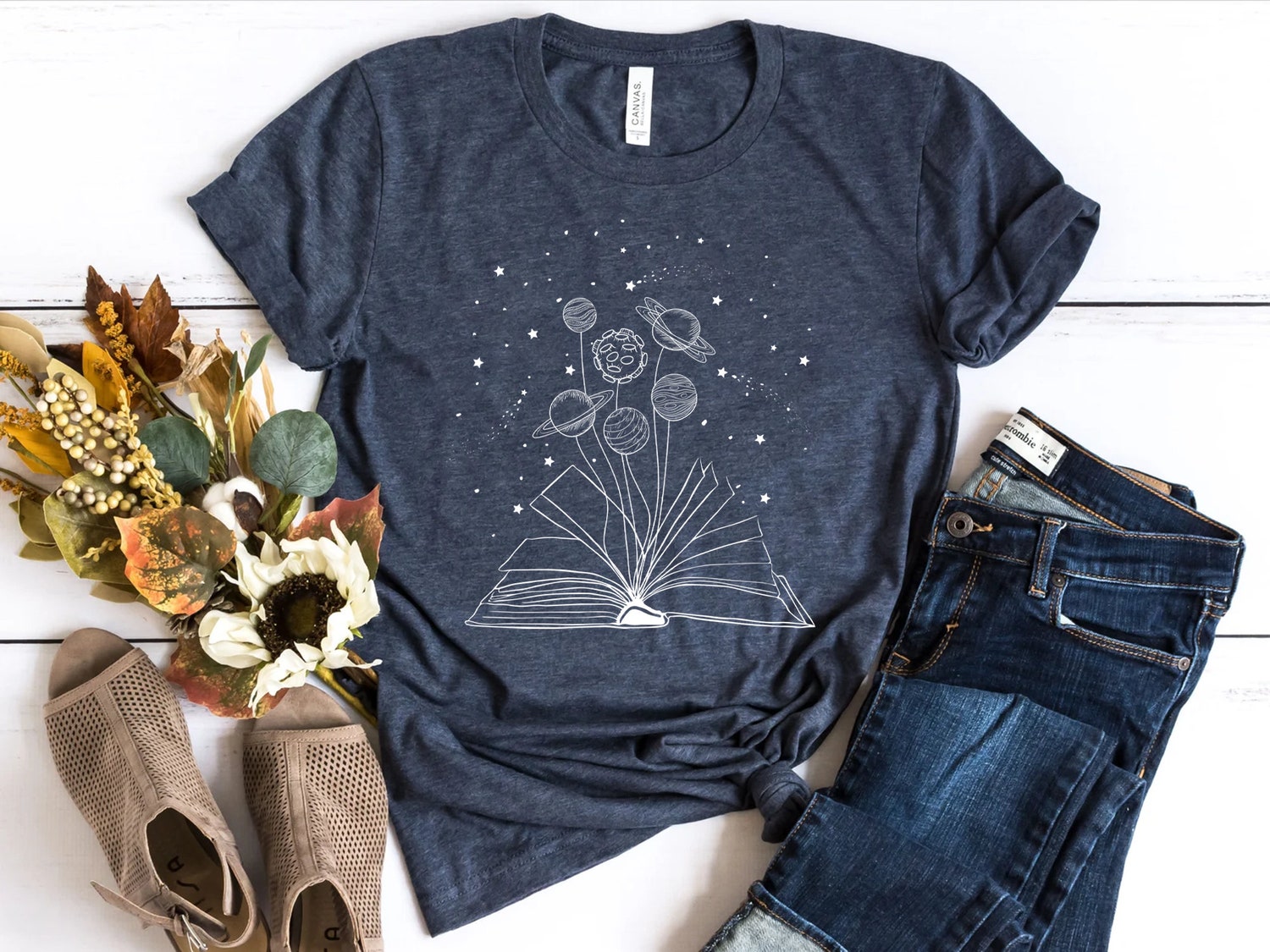 Books And Space Lover Astronomy Reading Science Floral Nerd Women Shirt image 8