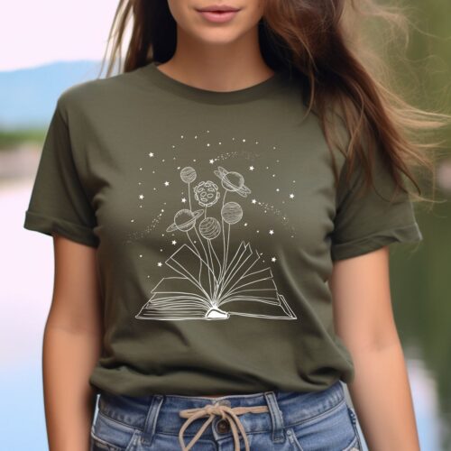 Books And Space Lover Astronomy Reading Science Floral Nerd Women Shirt image 0