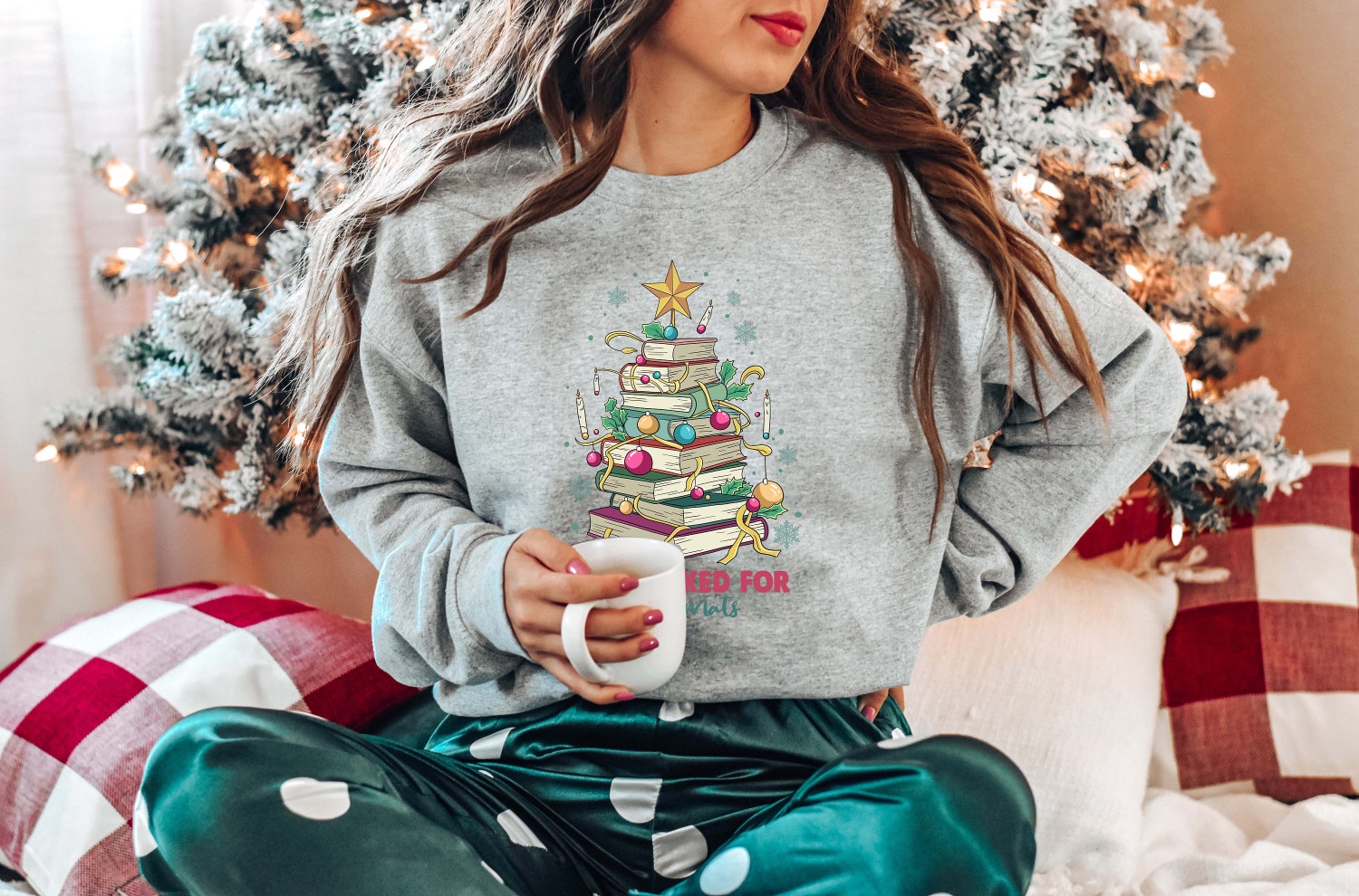 All Booked For Christmas Librarian Lovers Star Teacher Holiday Sweatshirt image 3