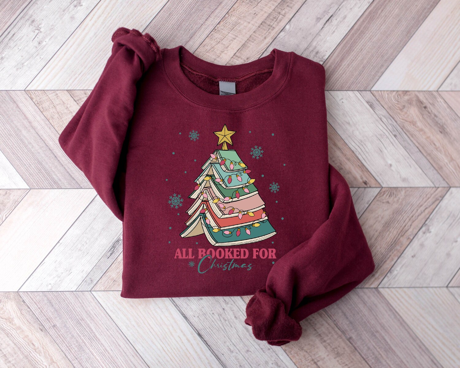 All Booked For Christmas Book Tree Teacher Lovers School Vacation Shirt image 3