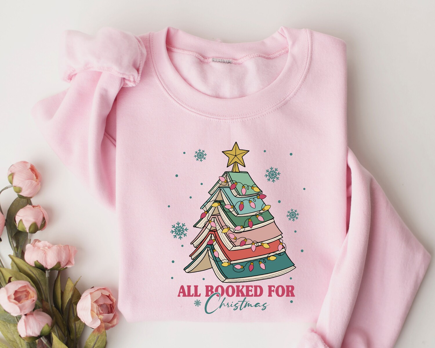 All Booked For Christmas Tree Lover Librarian Teacher Holiday Sweatshirt image 1