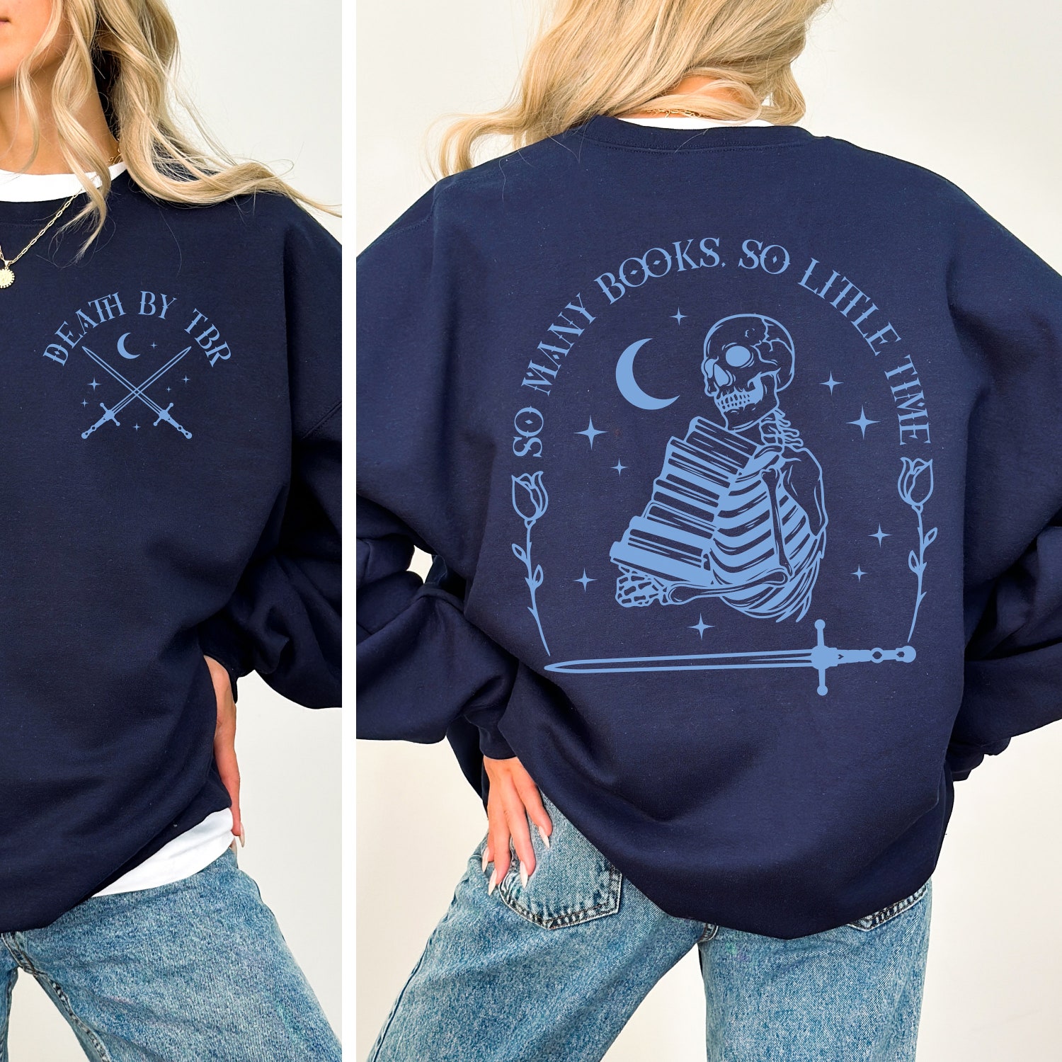 Death By TBR Skeleton Bookish Things Literary Romance Reader Fantasy Lover Sweatshirt image 5