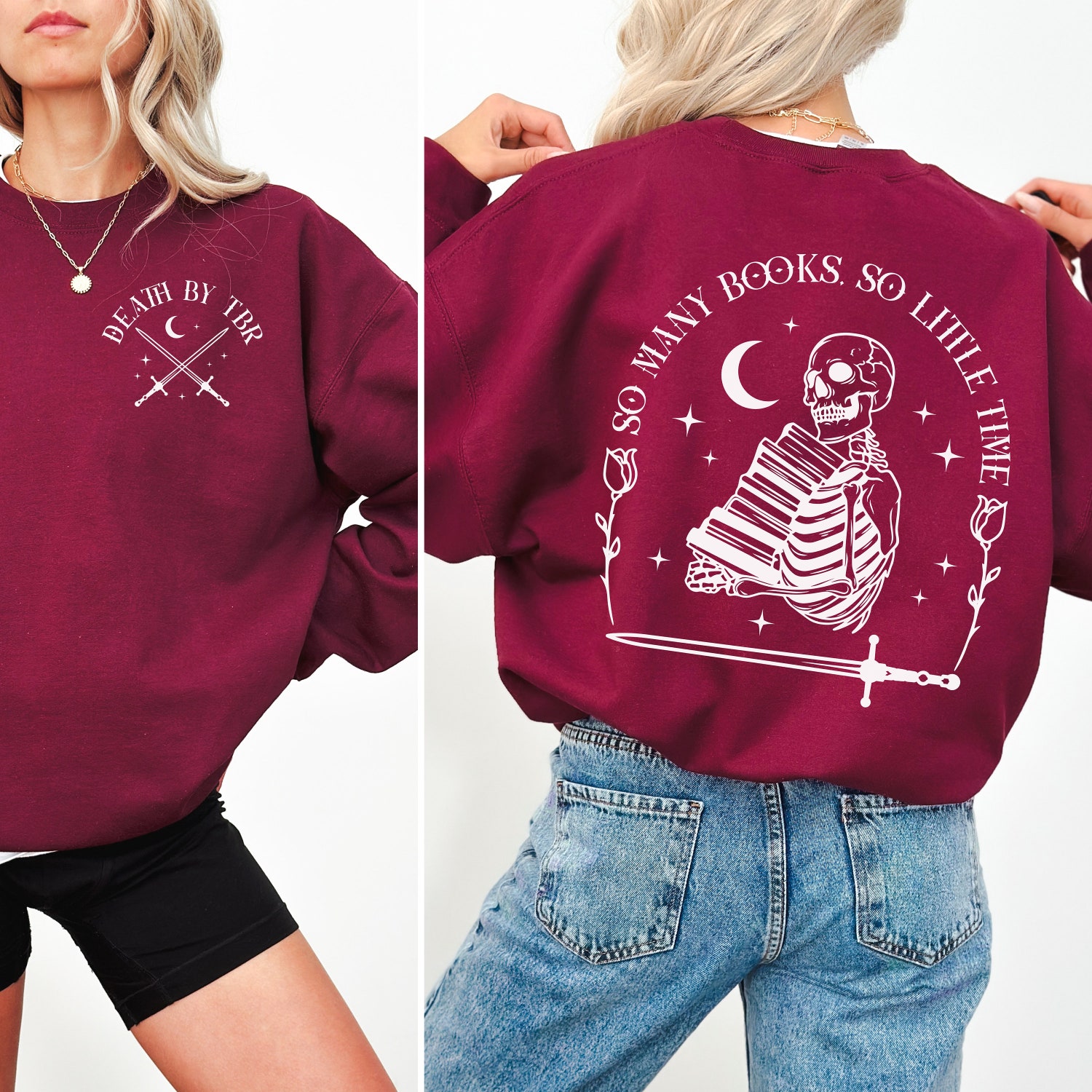 Death By TBR Skeleton Bookish Things Literary Romance Reader Fantasy Lover Sweatshirt image 6