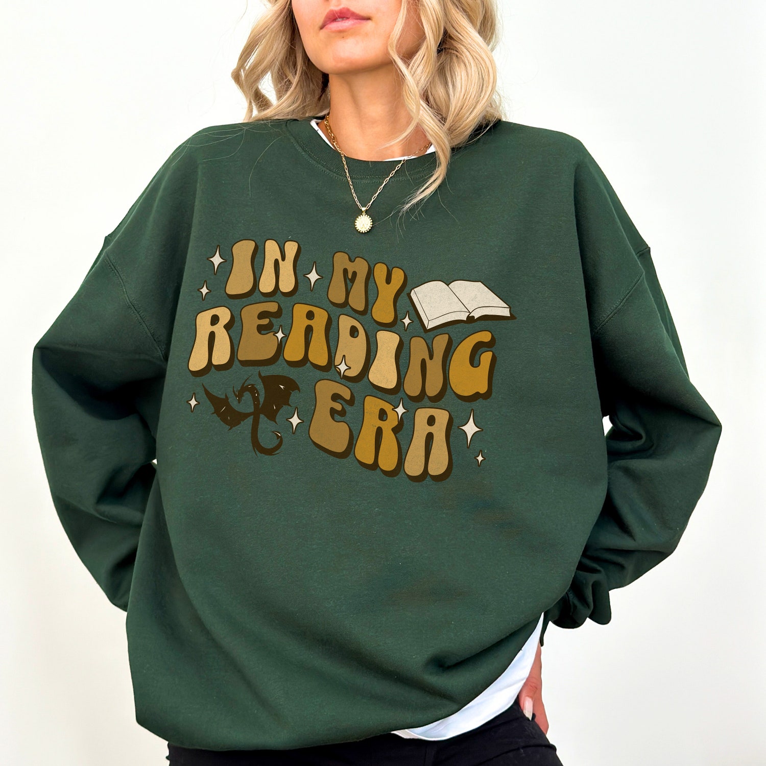 Bookish In My Reading Era Book Lover Fantasy Club Reading Dragon Sweatshirt image 6