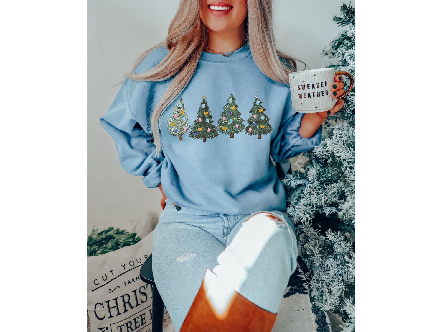 Cute Bookish Christmas Librarian Trendy Reading Lover Teacher Sweatshirt image 3