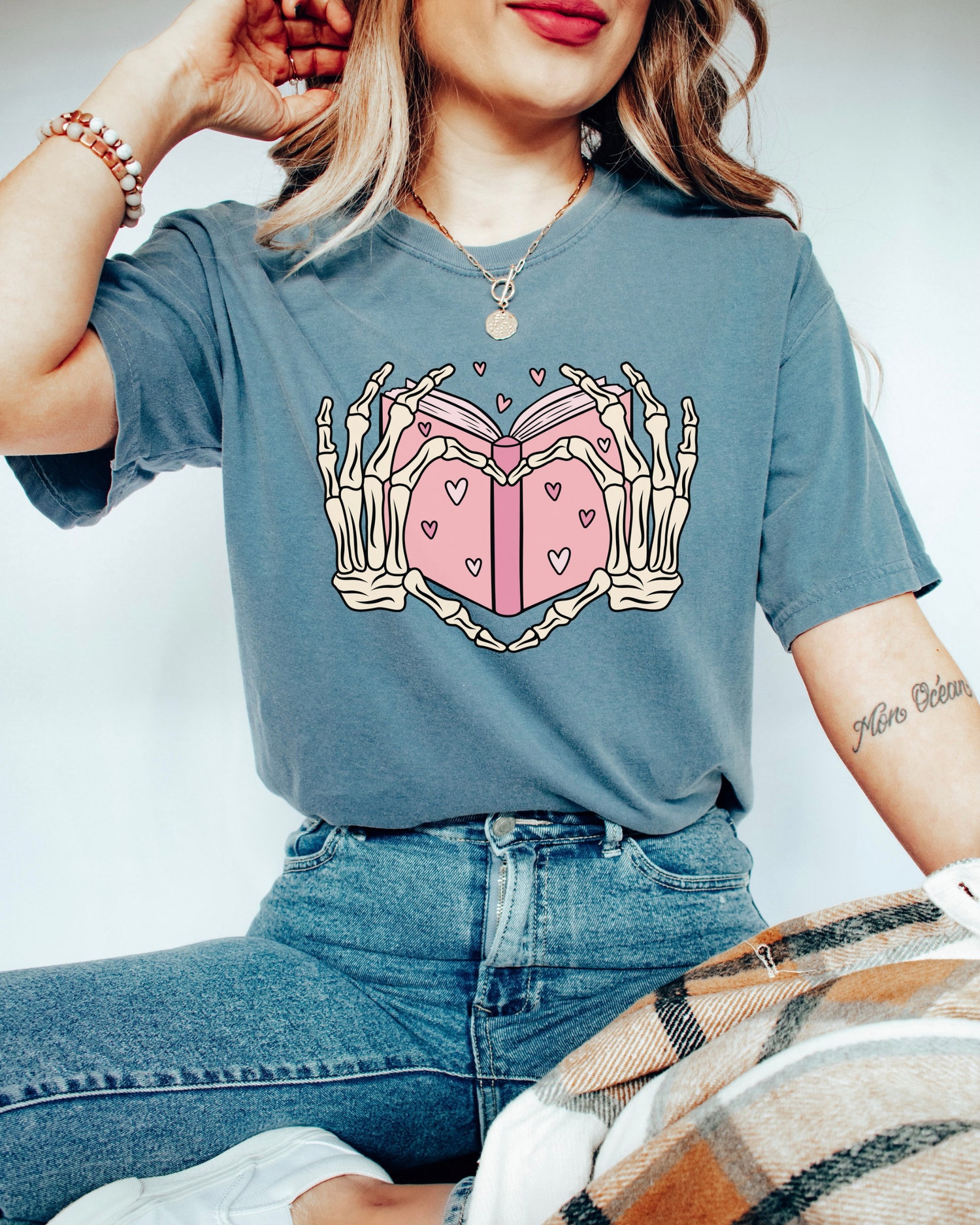 Book Lover Valentine's Day Teacher Heart Skeleton Bones Librarian Shirt image 2