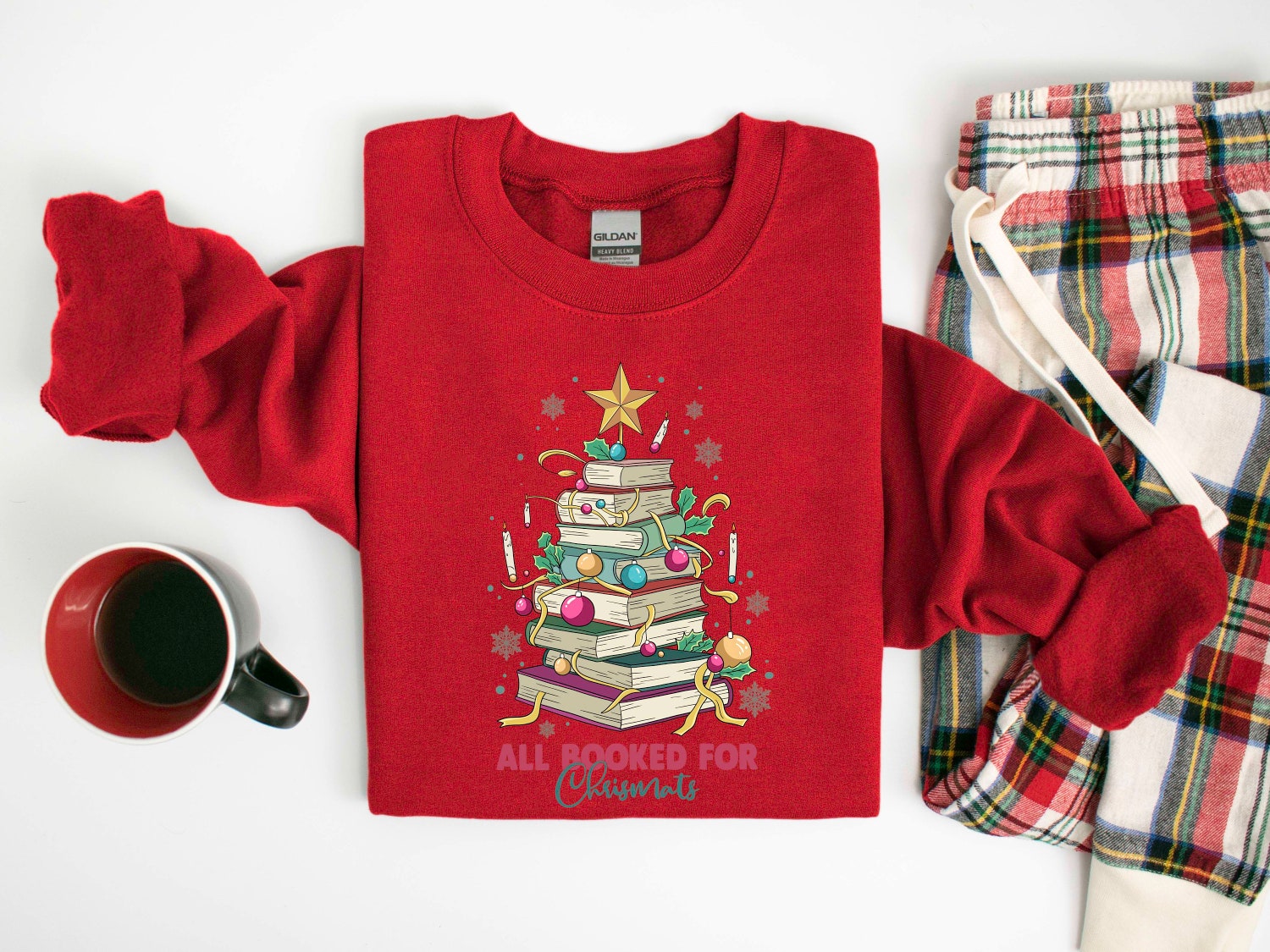 All Booked For Christmas Librarian Lovers Star Teacher Holiday Sweatshirt image 4