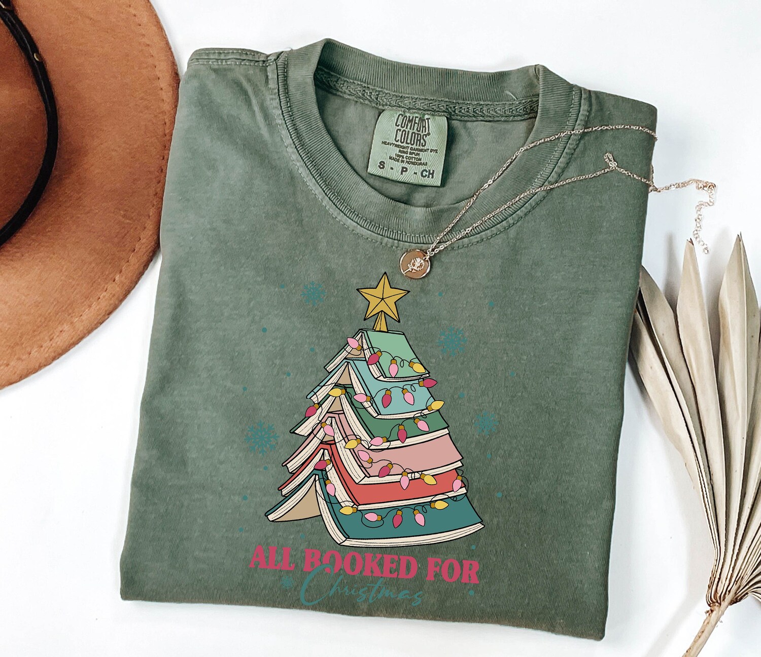 Book Tree Lover Christmas Teacher Cute Women Holiday Librarian Cute Shirt image 2