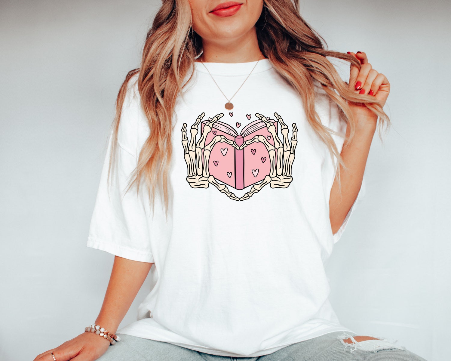 Book Lover Valentine's Day Teacher Heart Skeleton Bones Librarian Shirt image 3