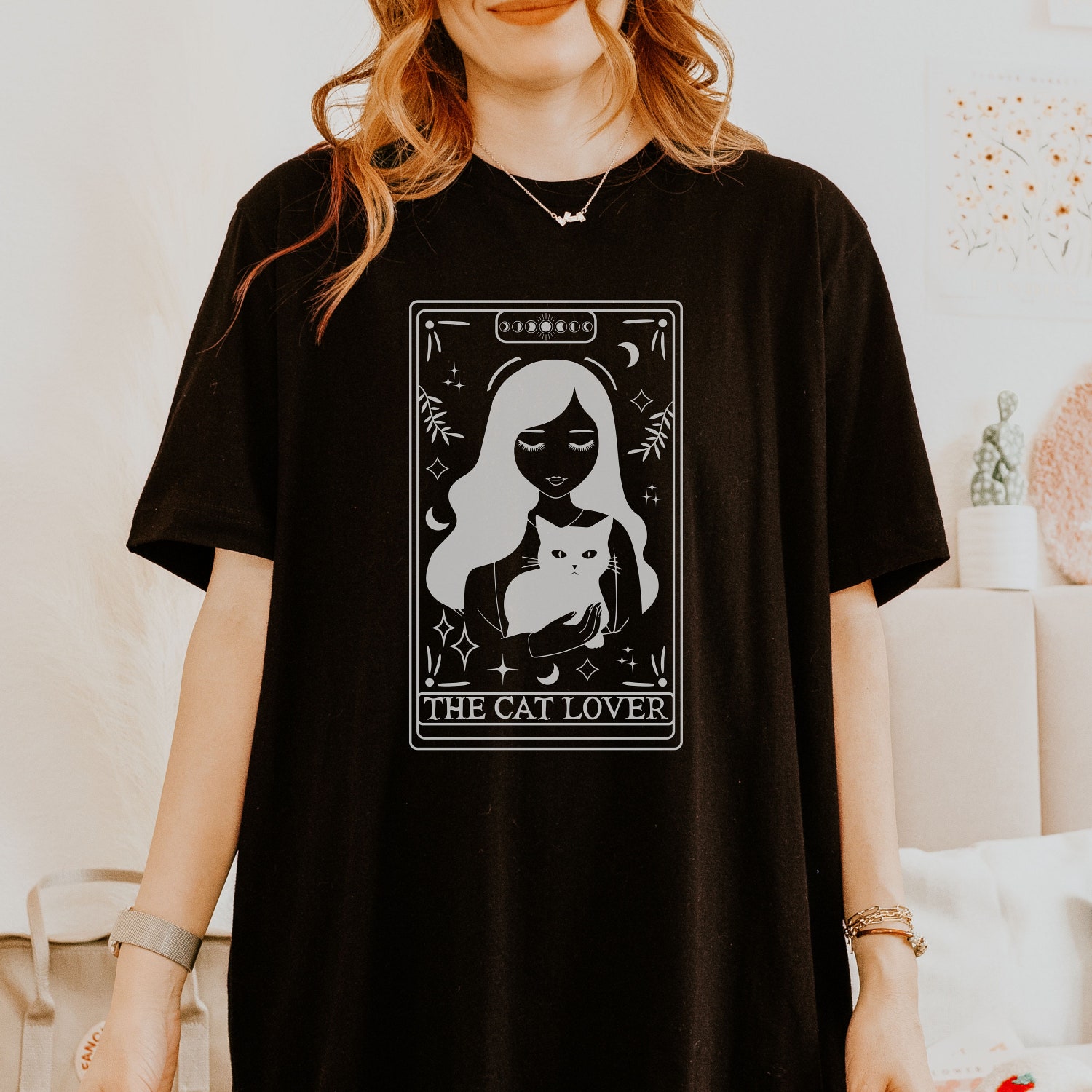 Cat Lover Tarot Card Teacher Librarian Animal Bookish Present Kitten Enthusiast Shirt image 3